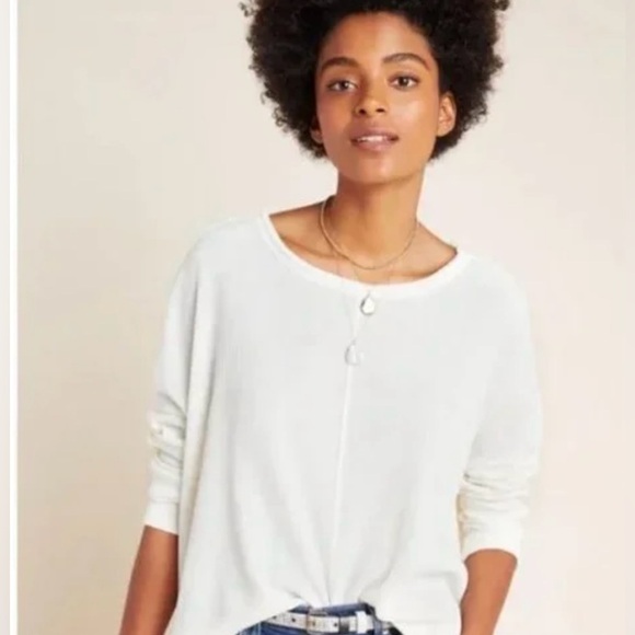 Anthropologie Oversized Cropped Waffle Weave Long Sleeve Top. Size XS. - Picture 2 of 9